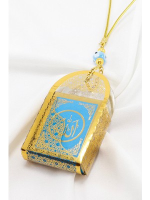 Biuti El Yapımı Mavi Cam Nazar Boncuklu Korunaklı Kaplı Mini Kur' An-I Kerim Araba Dikiz Ayna Süsü