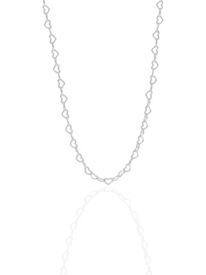 PremiumPort Şık Gümüş Rodyumlu Kalpler Zincir Kolye, Zarif ve Modern Tasarım