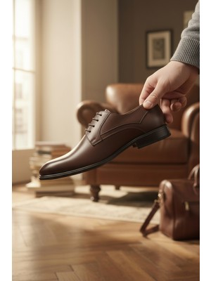 Enoch Hakiki Deri Klasik Bağcıklı Erkek Kösele Görünümlü Comfort Ayakkabı Ortopedik Taban