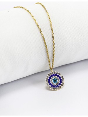 Biuti Paslanmaz Çelik Zincir ile Parlak Taşlı Nazar Boncuğu Kolye 60 cm