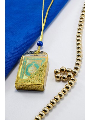 Biuti Çok Küçük Mini Kur' An-I Kerim Araba Dikiz Ayna Süsü, Ipli Plastik Kaplı Yeşil Minyatür Aksesuar