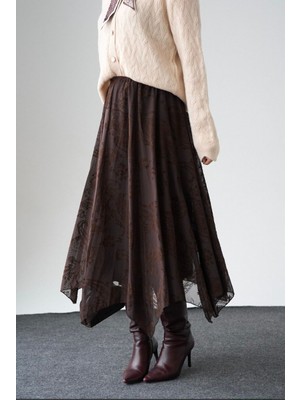 Asimetrik Kesim Şifon Etek – Kahve | Hafif Dokulu, Akışkan Form