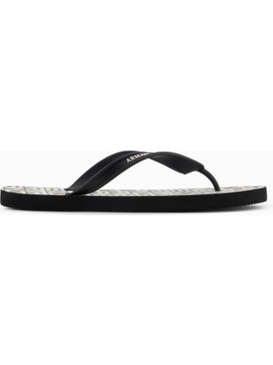 Armani Exchange Erkek Düz ve Rahat Taban Marka Logo Dokulu Parmak Arası Siyah Terlik XUQ002 XV676-N814