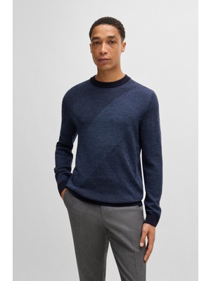 Boss Erkek Marka Logolu Yuvarlak Yaka Uzun Kollu Lacivert Kazak 50526845-404