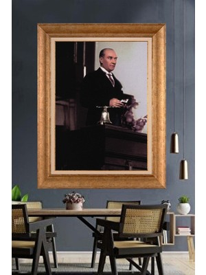 Giyense Özel Seri Altın Paspartulu Çerçeveli Atatürk Tablo J420