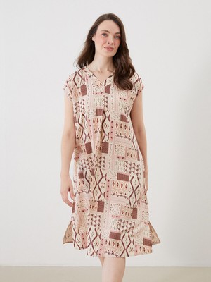 Lc Waikiki Yeni Sezon Etnik Desenli A Kesim Keten Karışımlı Mini Elbise