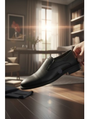 Enoch Erkek Hakiki Deri Klasik Ayakkabı Burun Bölmeli ve Dokulu Saya Tasarımlı Mokasen Model