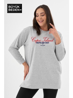 Superlife Kadın Tunik Büyük Beden Capri Island Baskılı Ince Sweatshırt SPR26BTK990-1