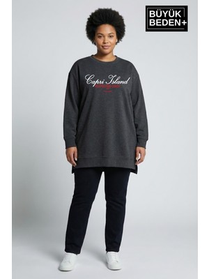 Superlife Kadın Tunik Büyük Beden Capri Island Baskılı Ince Sweatshırt SPR26BTK990-1