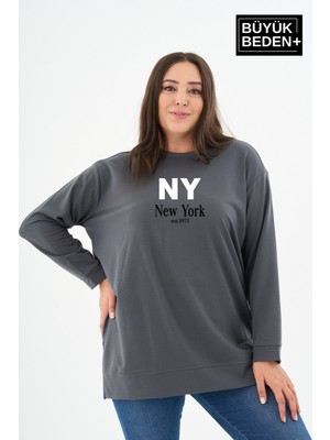 Superlife Kadın Tunik Büyük Beden Ny Newyork Baskılı Ince Sweatshırt SPR26BTK990-1