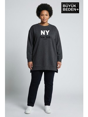 Superlife Kadın Tunik Büyük Beden Ny Newyork Baskılı Ince Sweatshırt SPR26BTK990-1