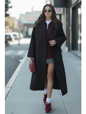 Barbora Balık Sırtı Detaylı Astarlı Kışlık Kadın Kaşmir Uzun Kaban