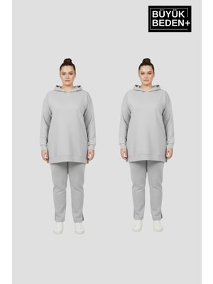Superlife Kadın Büyük Beden 2 'li Set Kapşonlu Tunik Ince Sweatshırt  SPR26BTK991+2