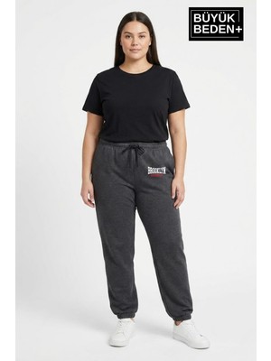 Superlife Kadın Büyük Beden Brooklyn 1970 Baskılı Paça Lastikli Jogger Ince Eşofman Altı SPR26BEAK951-3