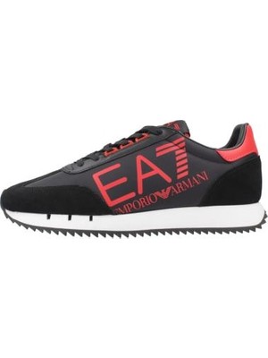 EA7 Unısex Kalın Rahat Taban Logo Desenli Süet Detaylı Siyah-Kırmızı Sneaker 7X000541 AF18609-MZ330