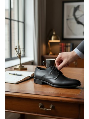 Enoch Erkek Hakiki Deri Klasik Ayakkabı Pürüzsüz Saya ve Zarif Dikiş Detaylı Bağcıklı Model