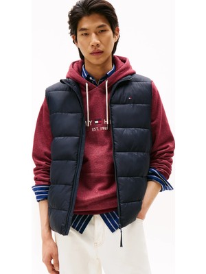 Tommy Hilfiger Erkek Regular Fit Su Yalıtımlı Kapitone Desenli Hafif Dolgulu Dik Yaka Lacivert Yelek MW0MW41981-DW5