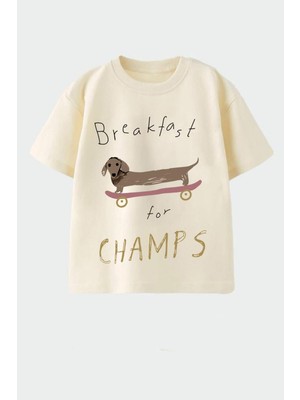 Monila Unisex Çocuk Pamuklu Bisiklet Yaka Baskılı T-Shirt