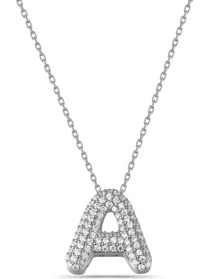 PremiumPort Zirkon Taşlı 925 Ayar Gümüş A Harfi Kolye, Zarif ve Şık Takı