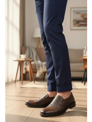 Enoch Erkek Hakiki Deri Klasik Ayakkabı Burun Bölmeli ve Dokulu Saya Tasarımlı Mokasen Model