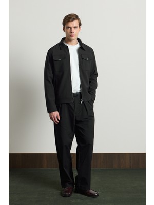 Danger Erkek Standart Kalıp Gömlek Yaka Ceket Siyah