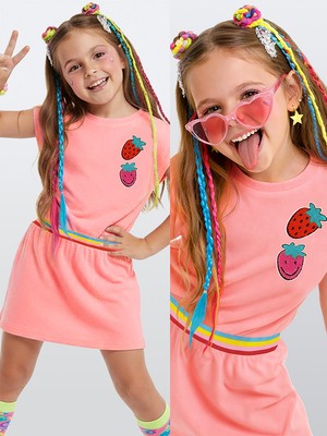 Denokids Pembe Çilek Kız Çocuk Havlu Elbise
