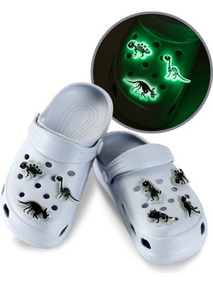 Denokids Erkek Çocuk Terlik Cross Bantlı Gri 3D Dinozor Pin Forforlu Gece Parlayan Terlik