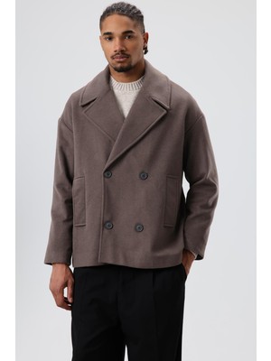 Vamos Oversize Kruvaze Kısa Kaşe Ceket Koyu Vızon