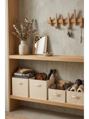 HomyJRs Homyjr’s Kapaksız Kumaş Saklama Kutusu Organizer - Raf Içi Dolap Düzenleyici Kutu (Krem)