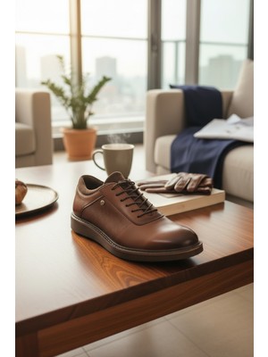 Enoch Hakiki Deri Lazer Perforeli Erkek Sneaker Ayakkabı Ortopedik Taban