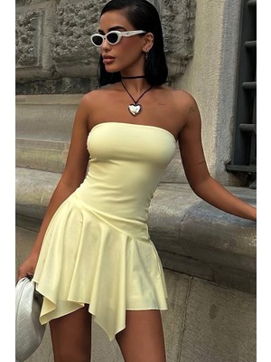 Les Séduisantes C.A. Dalgıç Kumaş Asimetrik Kesim Straplez Elbise