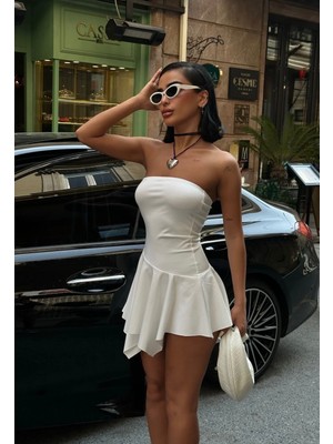 Les Séduisantes C.A. Dalgıç Kumaş Asimetrik Kesim Straplez Elbise