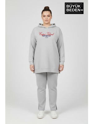 Superlife Büyük Beden Kapşonlu Capri Island Baskılı Tunik Ince Sweatshırt  SPR26BTK991-2