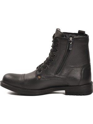 Ayakmod Siyah Hakiki Deri Fermuarlı Içi Kürklü Erkek Bot 465 M