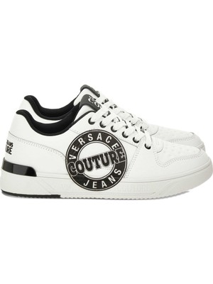 Versace Erkek Logo Desenli Düşük Bilekli Deri Beyaz Sneaker 79YA3SJ1ZPB40-003