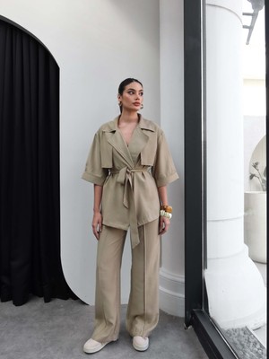 Esra Helvacı Kruvaze Yaka Bel Bağlamalı Ikili Takım