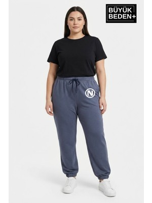 Superlife Kadın Büyük Beden N Logolu Paça Lastikli Rahat Kesim Jogger Ince Eşofman Altı SPR26BEAK951-4