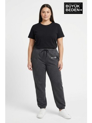 Superlife Kadın Büyük Beden Paça Lastikli Rahat Kalıp Ar Baskılı Ince Eşofman Altı SPR26BEAK951-1