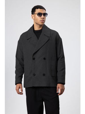 Vamos Oversize Kruvaze Kısa Kaşe Ceket Antrasit