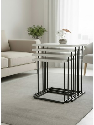 Sofex 4'lü Zigon Sehpa Beyaz Siyah 18 mm Mdf