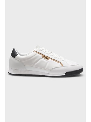Boss Erkek Düz Taban Deri Rahat Yuvarlak Burun Bağlamalı Beyaz Sneaker 50552879-122