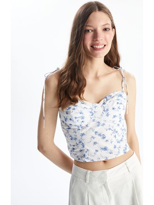 Lc Waikiki Yeni Sezon Kalp Yaka Çiçekli Kadın Crop Büstiyer