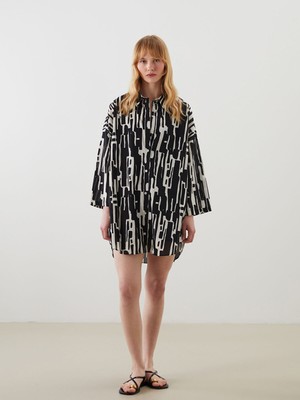 Lc Waikiki Yeni Sezon Gömlek Yaka Desenli Kadın Plaj Elbisesi