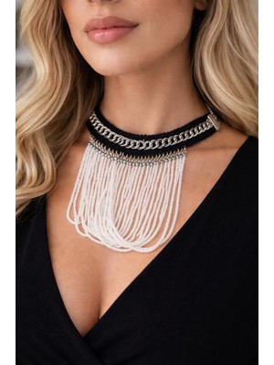 El Yapımı Boncuklu Zincir Detaylı Choker Kolye | Şık ve Modern Tasarım