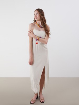 Lc Waikiki Yeni Sezon Kare Yaka Keten Karışımlı Elbise