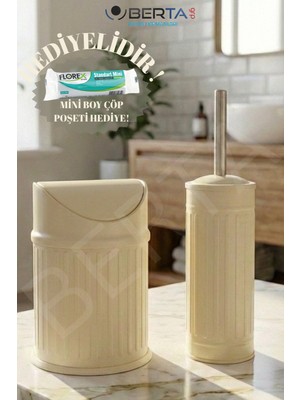 Berta Hijyen Vintage Ikili Banyo Seti Pratik Siyah Çöp Kovası 3lt Tuvalet Fırçası Lüks Model - Çöp Poşeti Hediye!