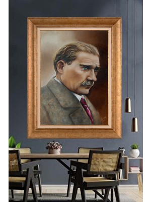 Giyense Özel Seri Altın Paspartulu Çerçeveli Atatürk Tablo J219