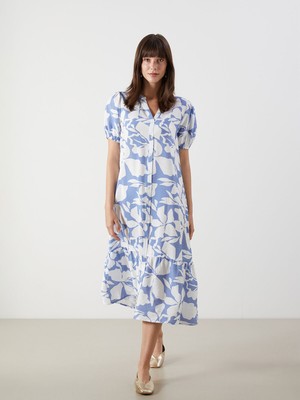 Lc Waikiki Yeni Sezon Kaçık Yaka Desenli Gömlek Elbise