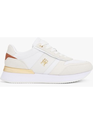 Tommy Hilfiger Kadın Yuvarlak Hafif Sert Burun Yumuşak Kalın Taban Ekru Sneaker FW0FW08475-YBL