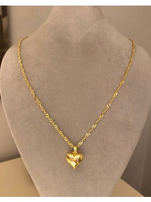 PremiumPort Şık Altın Kaplama Kalp Uçlu Zincir Kolye, 925 Ayar Gümüş Tarzı